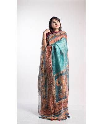 Multicolor Printed Linen Saree With Blouse 1