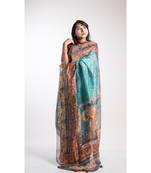 Multicolor Printed Linen Saree With Blouse