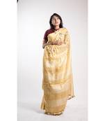 Gold Printed Linen Saree With Blouse