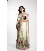 Multicolor Printed Linen Saree With Blouse