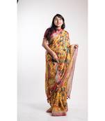 Multicolor Printed Linen Saree With Blouse