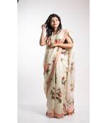 Multicolor Printed Linen Saree With Blouse