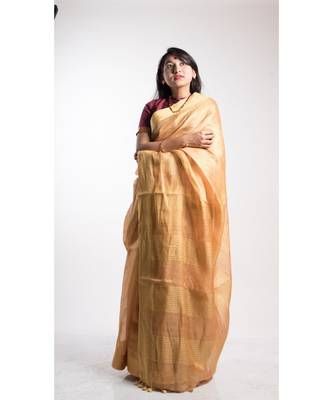 Gold Tissue Linen Saree With Blouse 1