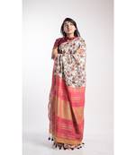 Multicolor Printed Linen Saree With Blouse