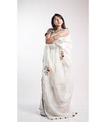 White Embroidery Linen Saree With Blouse
