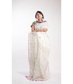 White Embroidery Linen Saree With Blouse