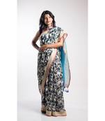 Multicolor Printed Linen Saree With Blouse