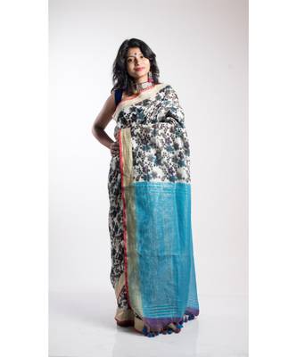 Multicolor Printed Linen Saree With Blouse 2
