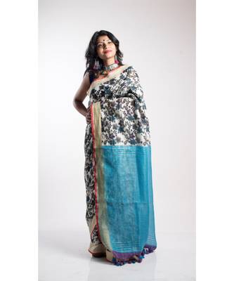 Multicolor Printed Linen Saree With Blouse 3