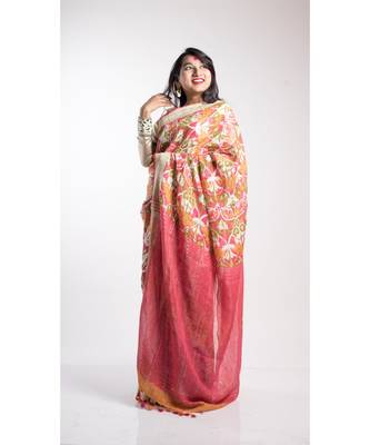 Multicolor Printed Linen Saree With Blouse 1
