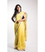 Yellow Printed Linen Saree With Blouse