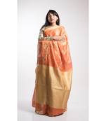 Orange Printed Linen Saree With Blouse
