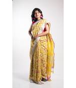 Yellow Printed Linen Saree With Blouse