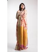 Yellow Printed Linen Saree With Blouse