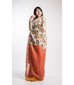 Multicolor Printed Linen Saree With Blouse