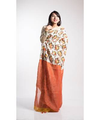 Multicolor Printed Linen Saree With Blouse 2