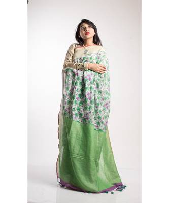 Multicolor Printed Linen Saree With Blouse 1
