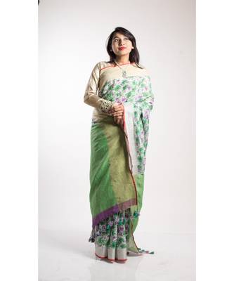Multicolor Printed Linen Saree With Blouse 2