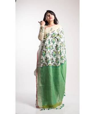 Multicolor Printed Linen Saree With Blouse 1
