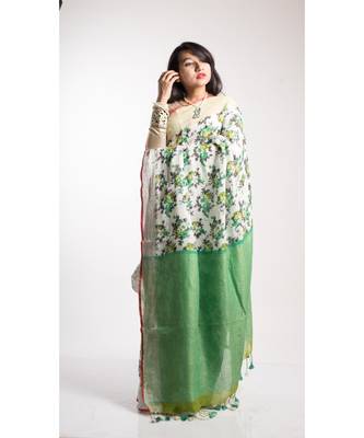 Multicolor Printed Linen Saree With Blouse 2