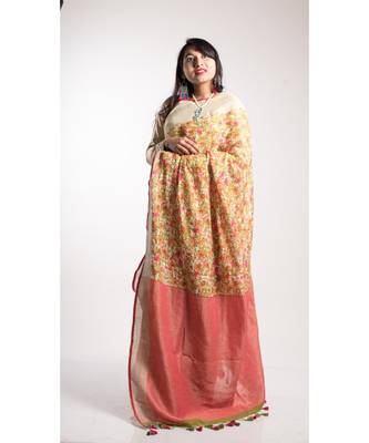Multicolor Printed Linen Saree With Blouse 1