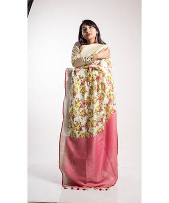 Multicolor Printed Linen Saree With Blouse 1
