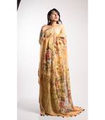 Multicolor Printed Linen Saree With Blouse