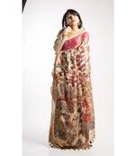 Multicolor Printed Linen Saree With Blouse