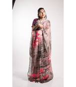 Multicolor Printed Linen Saree With Blouse