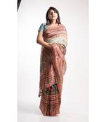 Multicolor Printed Linen Saree With Blouse