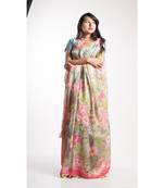 Multicolor Printed Linen Saree With Blouse