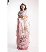 Pink Printed Linen Saree With Blouse