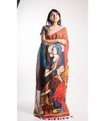 Orange Printed Linen Saree With Blouse