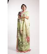 Yellow Printed Linen Saree With Blouse