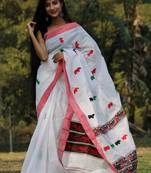 white hand woven cotton saree with blouse