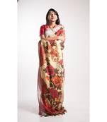 Multicolor Printed Linen Saree With Blouse