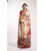 Multicolor Printed Linen Saree With Blouse