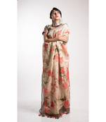 Multicolor Printed Linen Saree With Blouse