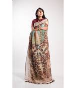 Multicolor Printed Linen Saree With Blouse