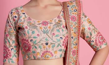 Baby Pink Resham Zari Sequins And Dori Embroidered Art Silk Indian Bollywood Lehenga Dress 6