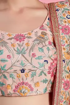 Baby Pink Resham Zari Sequins And Dori Embroidered Art Silk Indian Bollywood Lehenga Dress