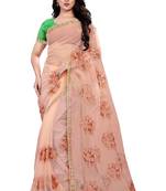 light orange Net Embroidery Work Saree With Blouse