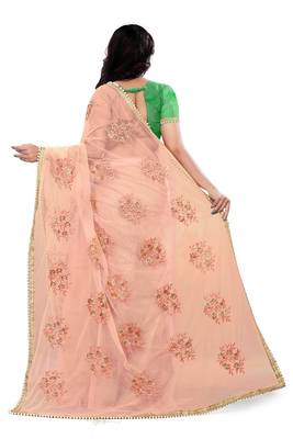 light orange Net Embroidery Work Saree With Blouse 2