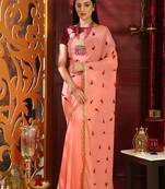 Pink embroidered georgette saree with blouse