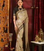 Beige embroidered art silk saree with blouse