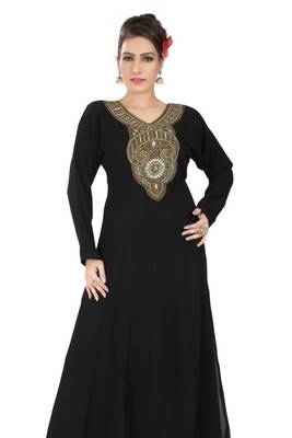 Black embroidered georgette islamic kaftan 1