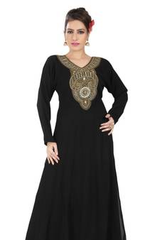 Black embroidered georgette islamic kaftan