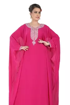 Pink embroidered georgette islamic kaftan