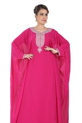 Pink embroidered georgette islamic kaftan 3