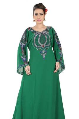 Green embroidered georgette islamic kaftan 3